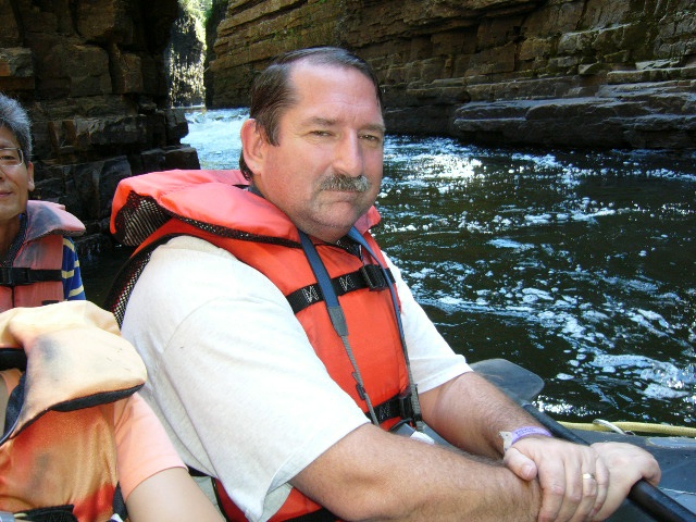 Larry in the raft.